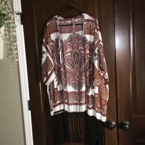 White Mark Paisley Kimono with Fringe